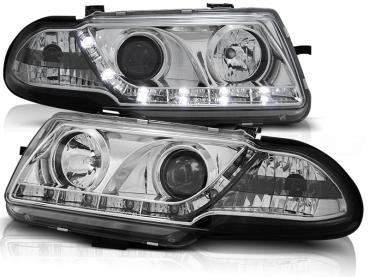 Scheinwerfer LED Tagfahrlicht Optik für Opel Astra F Bj. 91-94 Chrom
